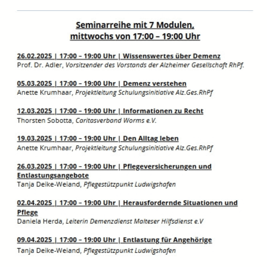 Module der Schulungsreihe "Hilfe beim Helfen"
